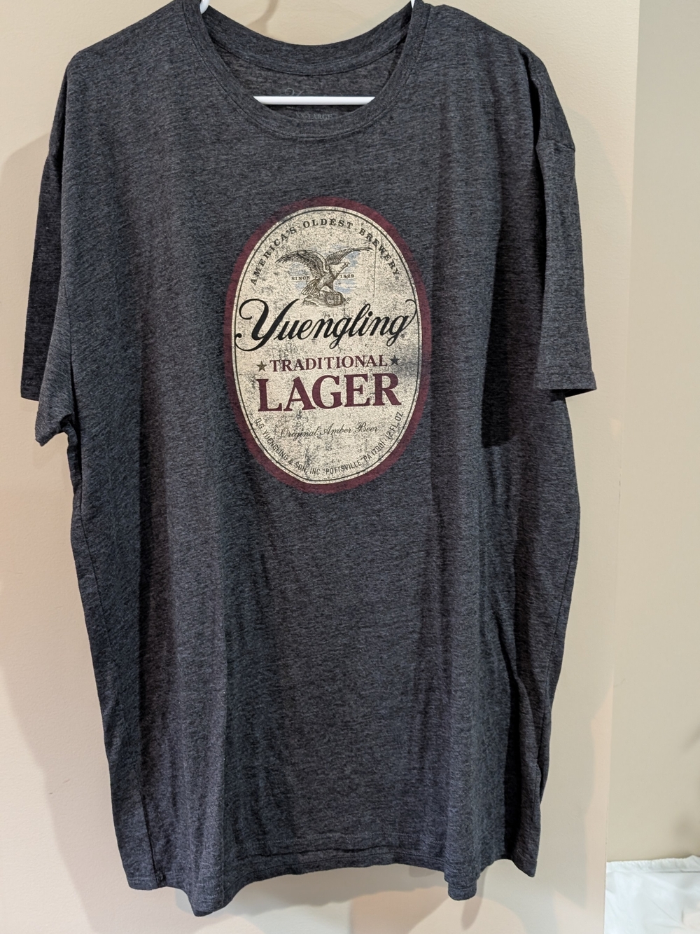 Yuengling Men’s Dark Gray Traditional Lager Logo Tee XL Soft - New Without Tags